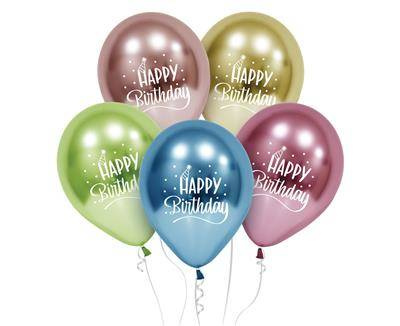 Platinum latex balloons Happy Birthday 30cm, 5 pcs