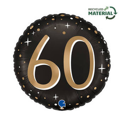 Foil Balloon, Round, 60th Birthday, Black-Gold, 46 cm