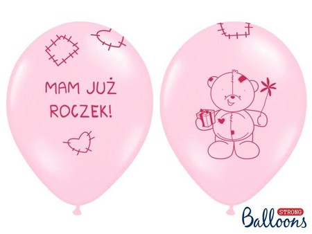 Balony Mam już Roczek, Pastelowy Róż, 30cm, 6 szt.