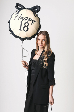 Foil Round Balloon with Bow "Happy 18" – Black-Beige