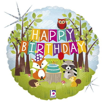 Foil balloon - Happy Birthday Forest animals 46 cm