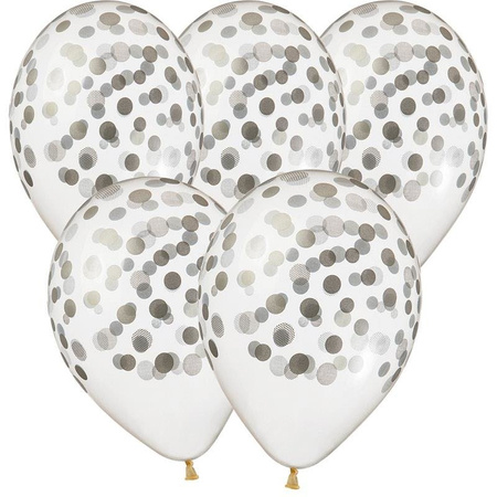 Latex balloons Confetti Silver, 33cm, 5 pcs.