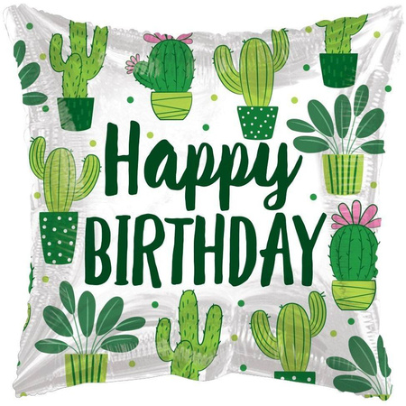 Eco balloon Foil pillow, Happy Birthday cacti 46 cm