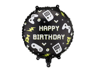 Foil balloon Black Happy Birthday gaming motif 35cm