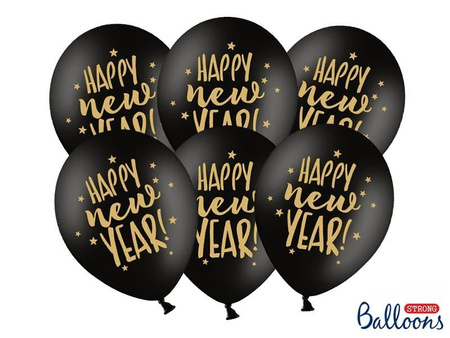 Balloons 30cm, Happy New Year, Black Pastel (1, Op. / 6 pcs.)