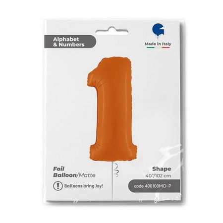 Foil Balloon Number 1, Matt Orange, 102cm Grabo