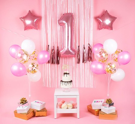 A set of balloons for one year old, 1st birthday, pink, 21 items