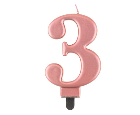 Kerze Zahl 3, metallisches Rosegold, 8 cm