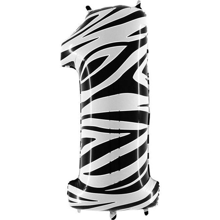 Foil Balloon Number 1, Zebra black and white 102cm Grabo