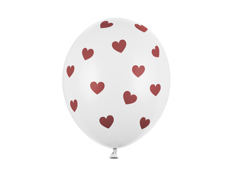 White balloons in red hearts 30cm, 50 pcs.