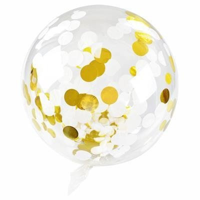 Transparent balloon with confetti gold-white, 35 cm