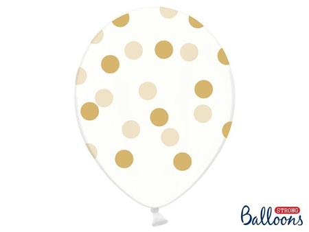 Balloons Transparent Golden Polka Dot, 30cm, 6 pcs.