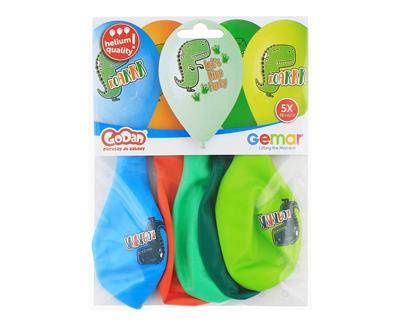 Balony lateksowe, Let's Dino party dinozaury 33 cm, 5 szt
