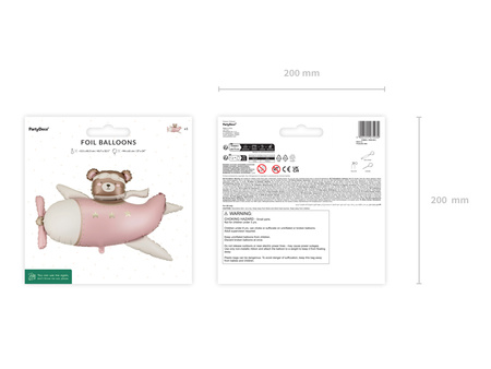 Foil balloon light pink Teddy Bear in Plane 94x61cm