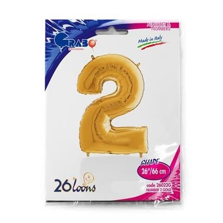 The foil balloon number 2, Golden, 66 cm Grabo