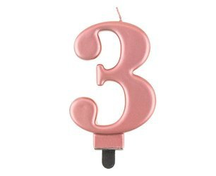 Candle Cyfer 3, Metallic Rose Gold, 8 cm