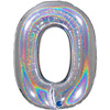 Foil balloon digit 0, Silver Holographic 102 cm Grabo