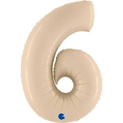 Balon Foliowy Cyfra 6, Satynowa Kremowa 66cm Grabo