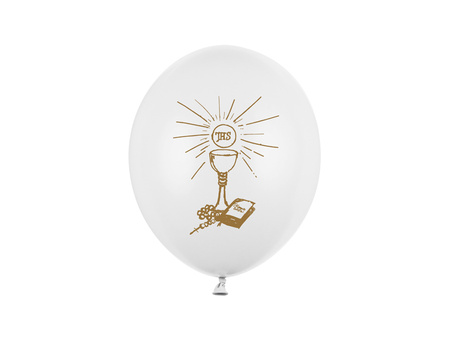 Latexballons IHS, Kommunion, Weiß pastell, 27 cm (1 Pk. / 6 Stk.)