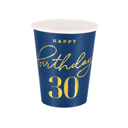 Happy Birthday cups 30, navy blue 220ml 6 pcs.