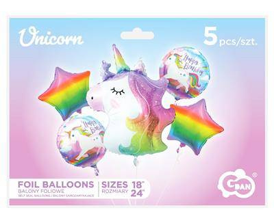 Foil balloons - a set of unicorn, Happy Birthday 5 pcs.