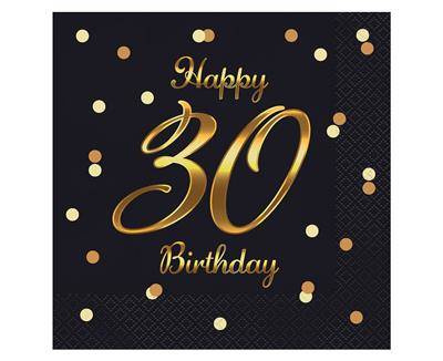 30th Birthday birthday napkins 33 cm, black, 20 pcs