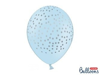 Balony Lateksowe, Jasnoniebieskie w Złote Kropki, 30cm (1 op. / 6 szt.)