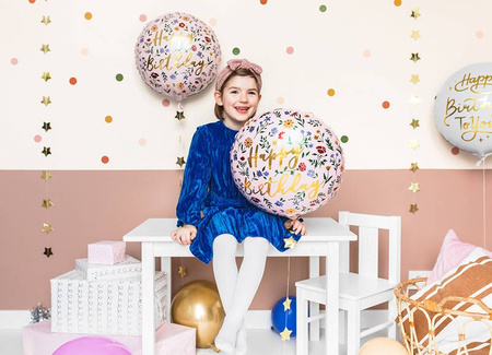 Foil balloon Happy Birthday! Bright pink boho, 35cm