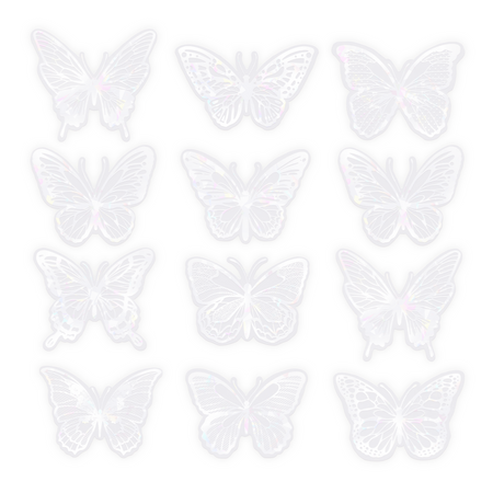 Naklejki na ścianę Motyle Holograficzne Białe 75 cm – 12 sztuk