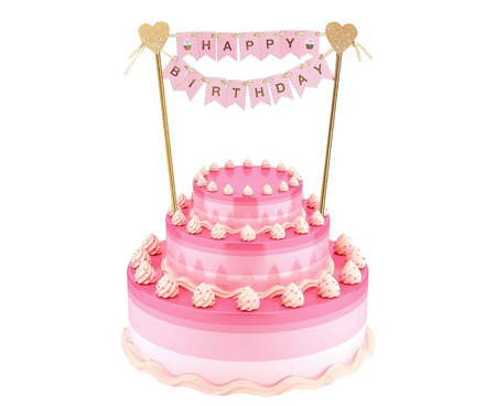 Topper on the cake "Happy Birthday" 25 cm pink