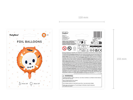Totenkopf Folienballon, Halloween, orange, 45 cm,