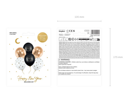 Balony lateksowe Happy New Year mix 30cm, 6 szt.