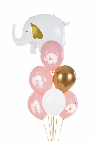 Latex balloons One year old elephant, pastel pink 30 cm, 6 pieces