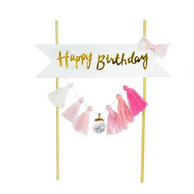 TOPPER for the cake "Happy Birthday" pink tassels