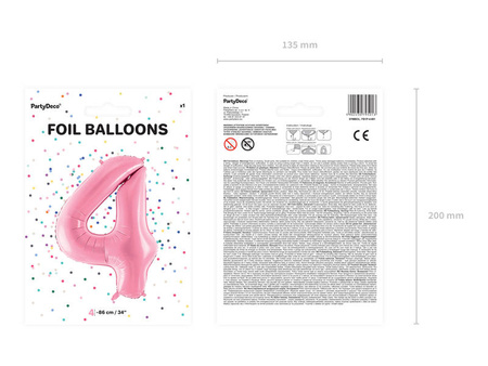 The number 4 Foil balloon, 86cm pink