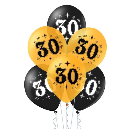 A set of balloons for 30th birthday, black and gold, 30 cm, 10pcs