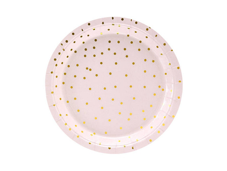 Paper plates with dots, light pink, 18 cm, 6 pcs.