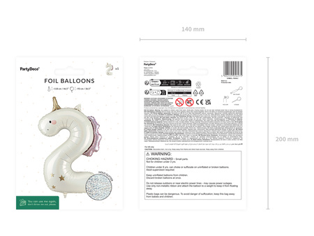 Foil Balloon Number 2 Unicorn Cream Rose Gold 93cm