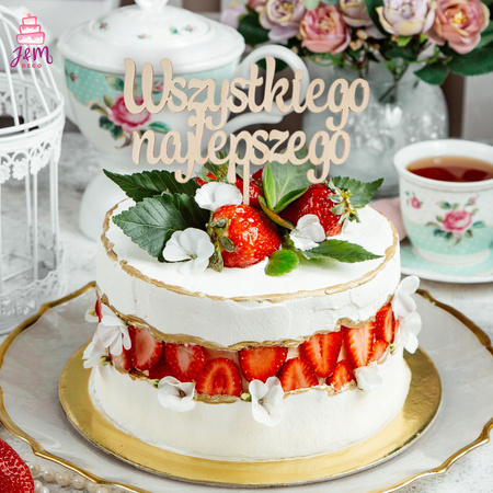 Drewniany topper na tort Wszystkiego Najlepszego 19,5x19cm