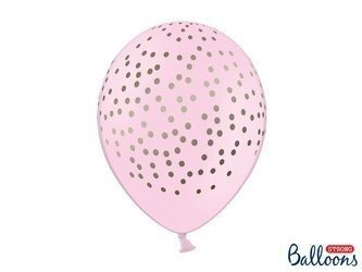 Latexballons, Puderrosa mit goldenen Punkten, 30 cm (1 Pk. / 6 Stk.)