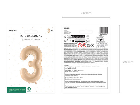 The number 3 Foil balloon, 72cm, beige, cream