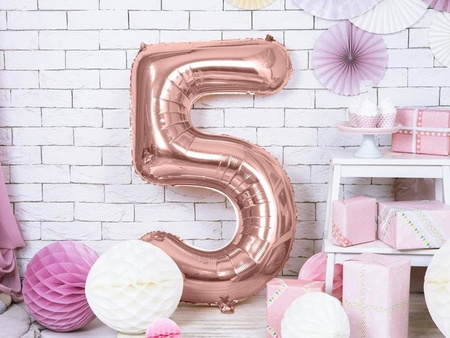 Foil balloon digit '5', 86cm, pink gold