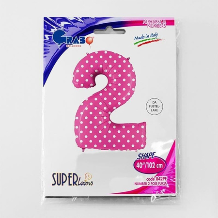 The foil balloon number 2 pink dotted - 102 cm Grabo