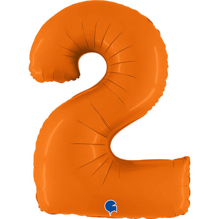 Balon Foliowy Cyfra 2, Matowa Pomarańczowa, 102cm Grabo