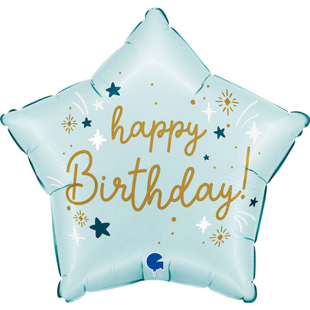 Foil Balloon - Blue Star Happy Birthday, 45cm