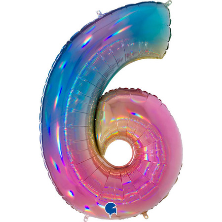 Foil Balloon Number 6, Colorful rainbow 102 cm Grabo