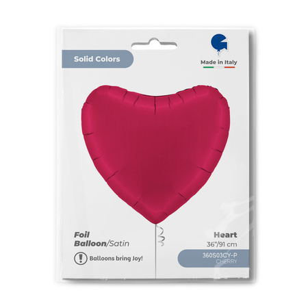 Foil balloon - red, cherry heart 70 cm, Satin Grabo