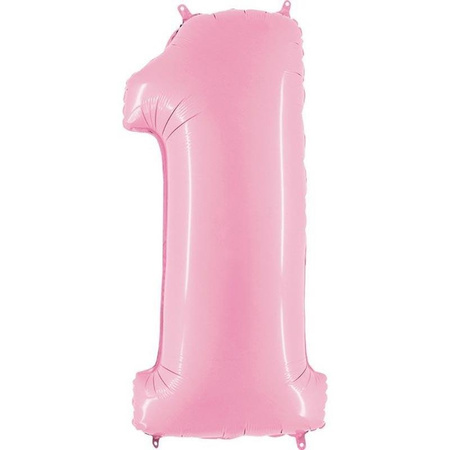 The number 1 Foil balloon, powder pink, 102cm Grabo