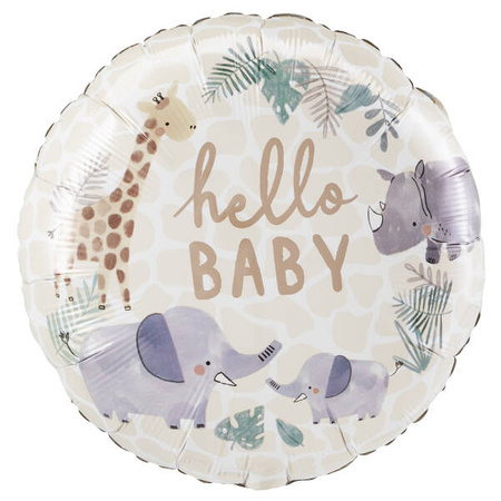 Balon Foliowy - dżungla, hello baby, okrągły, 45cm