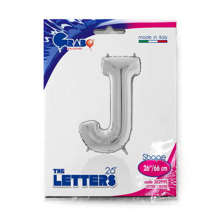 Foil balloon letter J, 66cm, silver